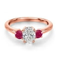 thumbnail image 3 of Gem Stone King 18K Rose Gold Plated Silver DEF Lab Grown Diamond and Red Ruby Engagement Ring for Women | 1.20 Cttw | Oval 7X5MM | Gemstone April Birthstone | Size 5, 3 of 6