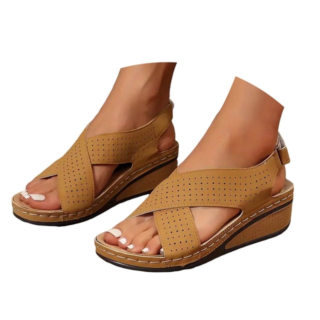 IUJSOY Womens Comfort Arch Support Sandals Open Toe Hollow out Orthotic Walking Low Wedge Slides