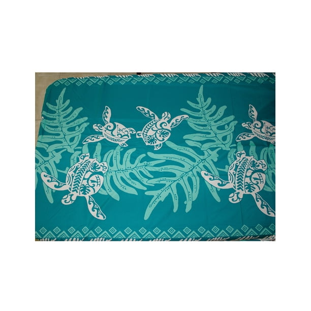 Hawaiian Tropical Flower Fabric Tablecloth For 6 Center Fold Table Aqua Blue Turtle Walmart Com Walmart Com