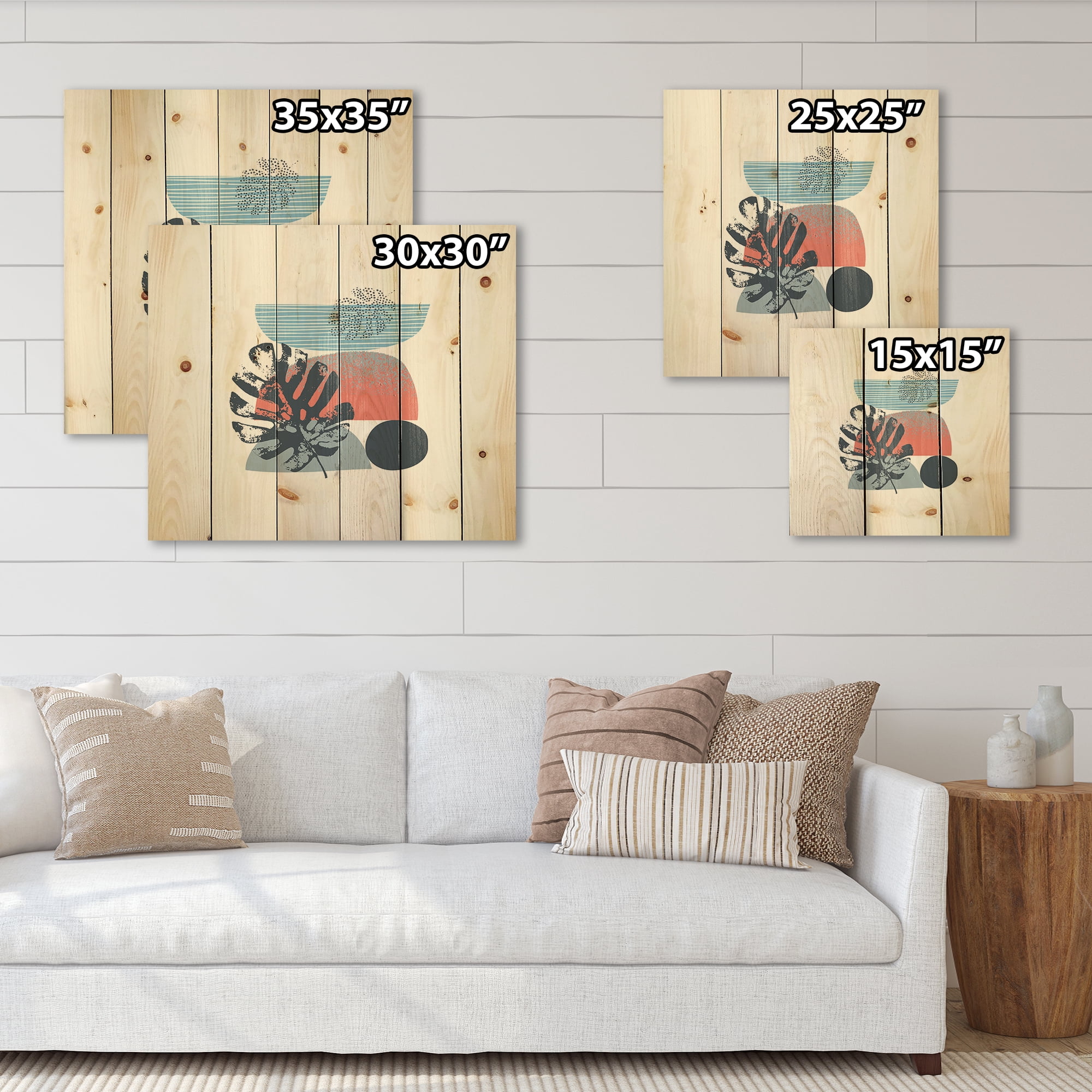 Designart 'Abstract Colorful Geometric Art Collage IV' Modern Print on Natural Pine Wood