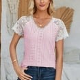 thumbnail image 2 of aidice Summer Tops for Women Casual V Neck Lace Short Sleeve Tshirts Fitting Comfy Tee Shirts Fashion, 2 of 7