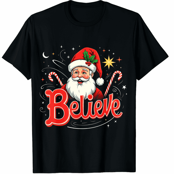 Vintage Santa Claus Believe Christmas T-Shirt for Men and Women