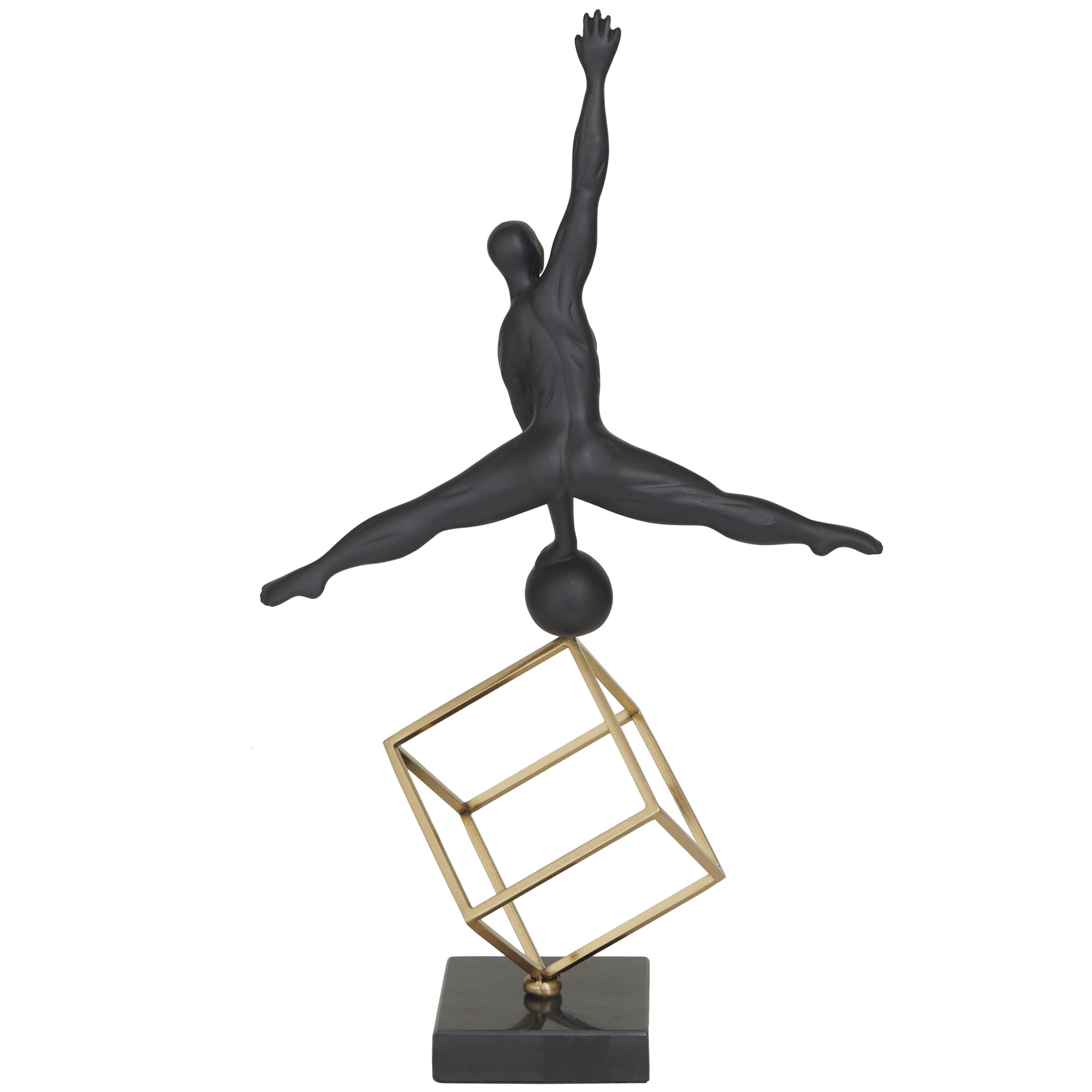 11" x 19" Black Marble Gymnast Sculpture with Gold Cube Base, by DecMode