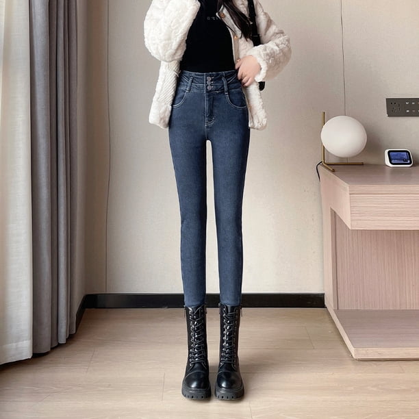 Pantalones vaqueros ajustados de terciopelo para mujer, pantalones de mezclilla elásticos Retro, pantalones de lápiz gruesos cálidos de retazos, Otoño e Invierno