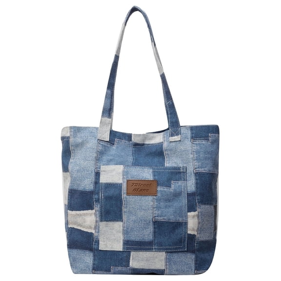 Yucurem Women's Denim Tote Bag, Large Aesthetic Tote Bag, Shoulder Bag, Blue