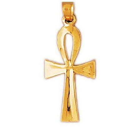14K Yellow Gold Ankh Cross Pendant, Made in USA