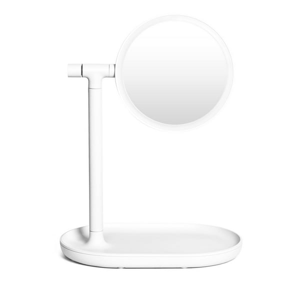 Lighted Makeup Mirror with Cosmetic Organizer Tray, LED Light Makeup Vanity for Desk or Tabletop – White