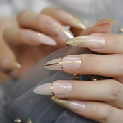 SHNWU Long Sharp Faux Ongles Gorgeous Gold Designed Beauty Fake Nail Pointed Artificail Daily Nail Art Tips