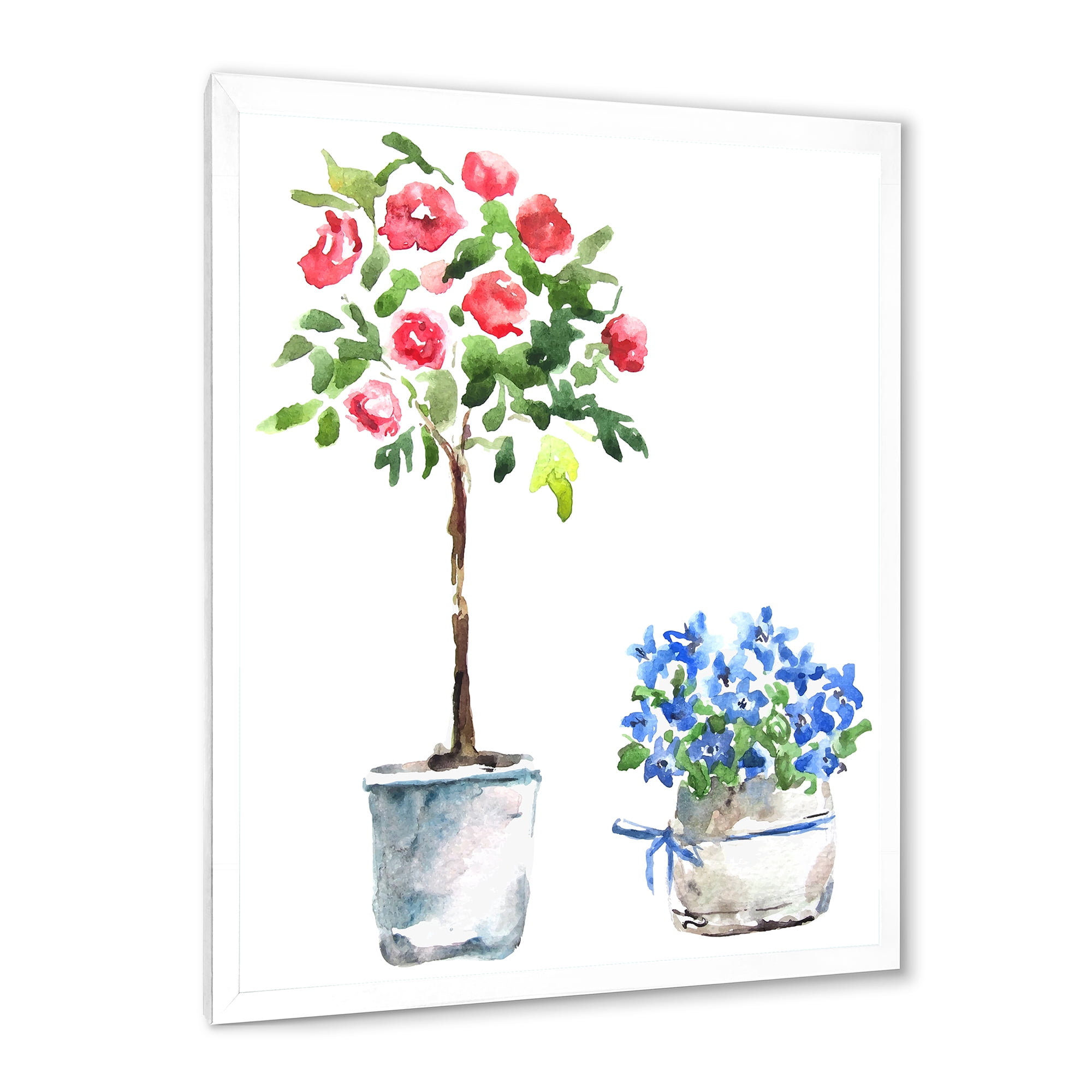 Designart 'Red and Blue Houseplants' Traditional Framed Art Print