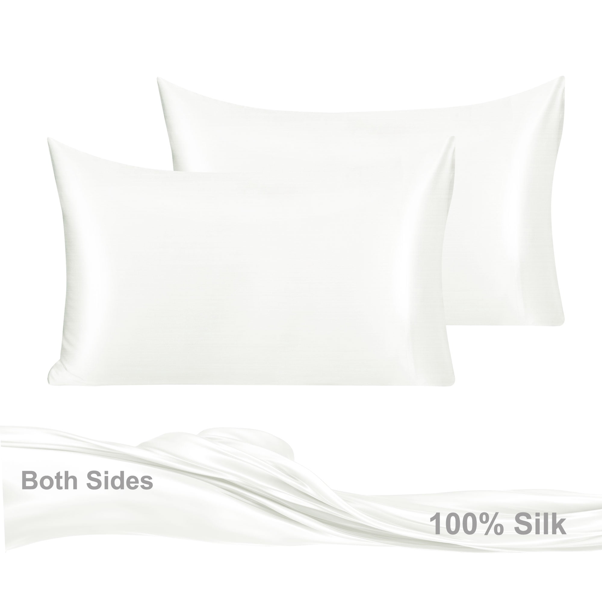 Unique Bargains 2-Pack 19 Momme 100% Silk Pillowcases White King