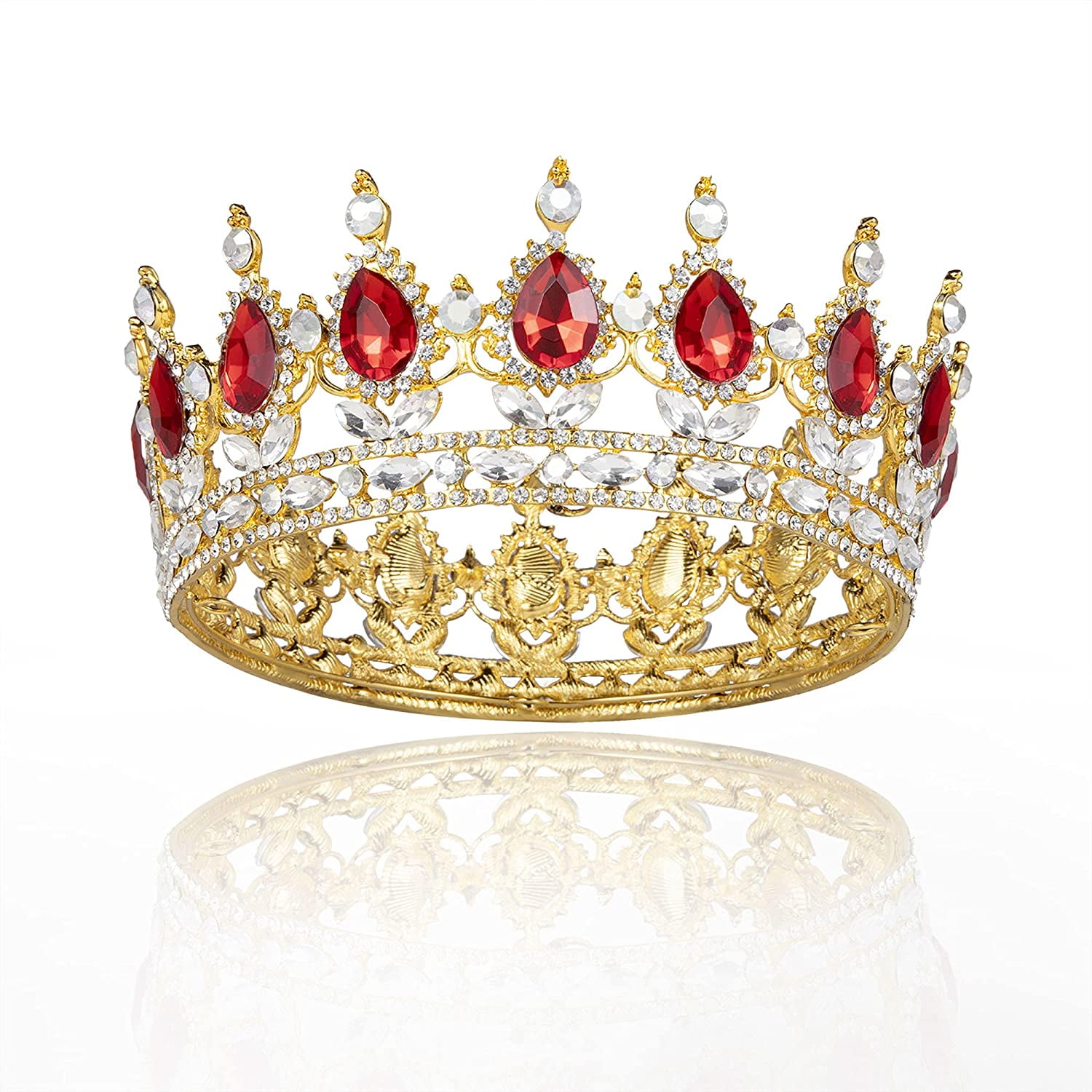 Queen Floral Red Austrian Rhinestone Crystal Tiara Crown Set Bridal Prom T7R 