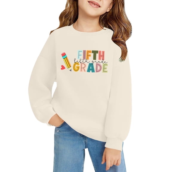 Mercatoo Fifth Grade Sweatshirts for Girls Boys Back to 𝐒chool Hoodies Long Sleeve Crewneck First Day Of School Sweatshirt