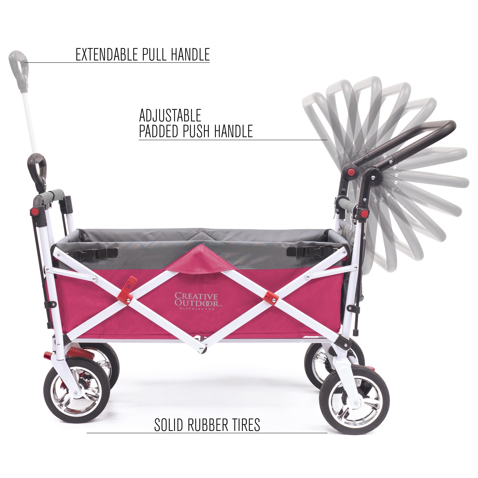CREATIVE OUTDOOR Push-Pull Collapsible Folding Wagon Stroller Cart w/ Removable Cooler, Canopy & adjustable Handle, Pink