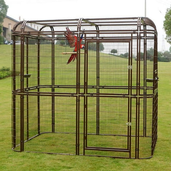 Walk in Iron Aviary Large Bird Cage Heavy Duty Pet Parrots Poultry House Brown