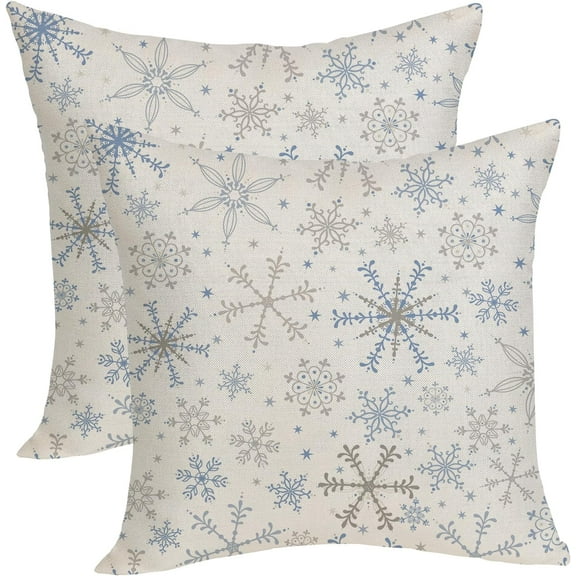 Christmas Pillow Covers 18x18 Inches Pack of 2,Blue Gray Snowflake Decorative Throw Pillow Covers Winter Decoration Pillowcase Farmhouse Decor Linen Cushion Cover for Home Sofa Christmas Decor