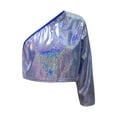 thumbnail image 4 of Diufon Girls Sparkly Tops Trendy Single Shoulder Plaid Sequins Party Crop Tops Performance Dance Shirt for Teen, 4 of 4