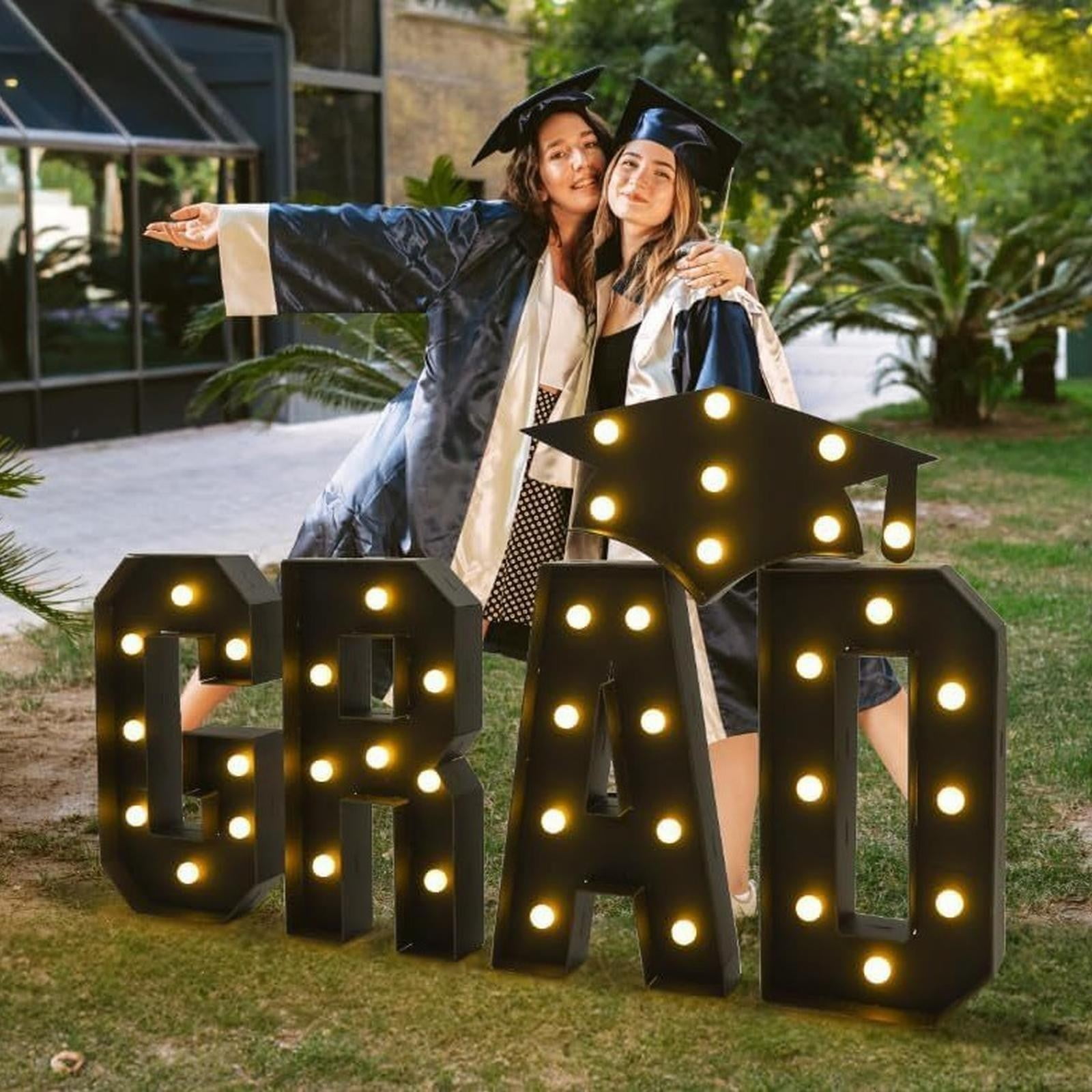 Goowood 2025 Graduation Decorations 2.3ft Light Up GRAD Letters with Graduation Cap Marquee Letters for Class of 2025 Graduation Party