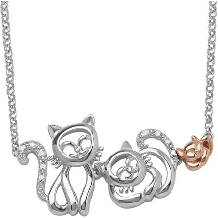 Petite Expressions Diamond Accent Cat Family Necklace in 18kt Gold-Plated over Sterling Silver, 17