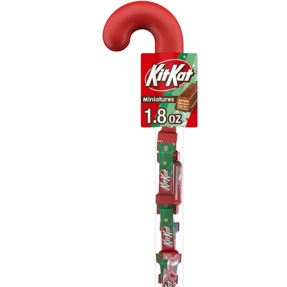 KIT KAT® Miniatures Milk Chocolate Wafer, Christmas Candy Plastic Cane, 1.8 oz