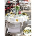 thumbnail image 4 of Outdoor Tablecloth with Umbrella Hole and Zipper, Summer Bee Love Round Table Cloth 60 Inch Waterproof Tablecloth, Daisy Floral Eucalyptus Leaves Rustic Picnic Table Cover for Patio Camping, 4 of 7