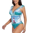 thumbnail image 3 of Yiaed Lighthouse Sea Port Print Women's Ruffled One Piece Swimsuit V Neck Swimwear Slimming Monokini for Woman-Large, 3 of 8