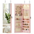 thumbnail image 1 of Costway Mirrored Wall & Door Mounted Jewelry Cabinet Storage Organizer with Lights&Drawer Pink, 1 of 10