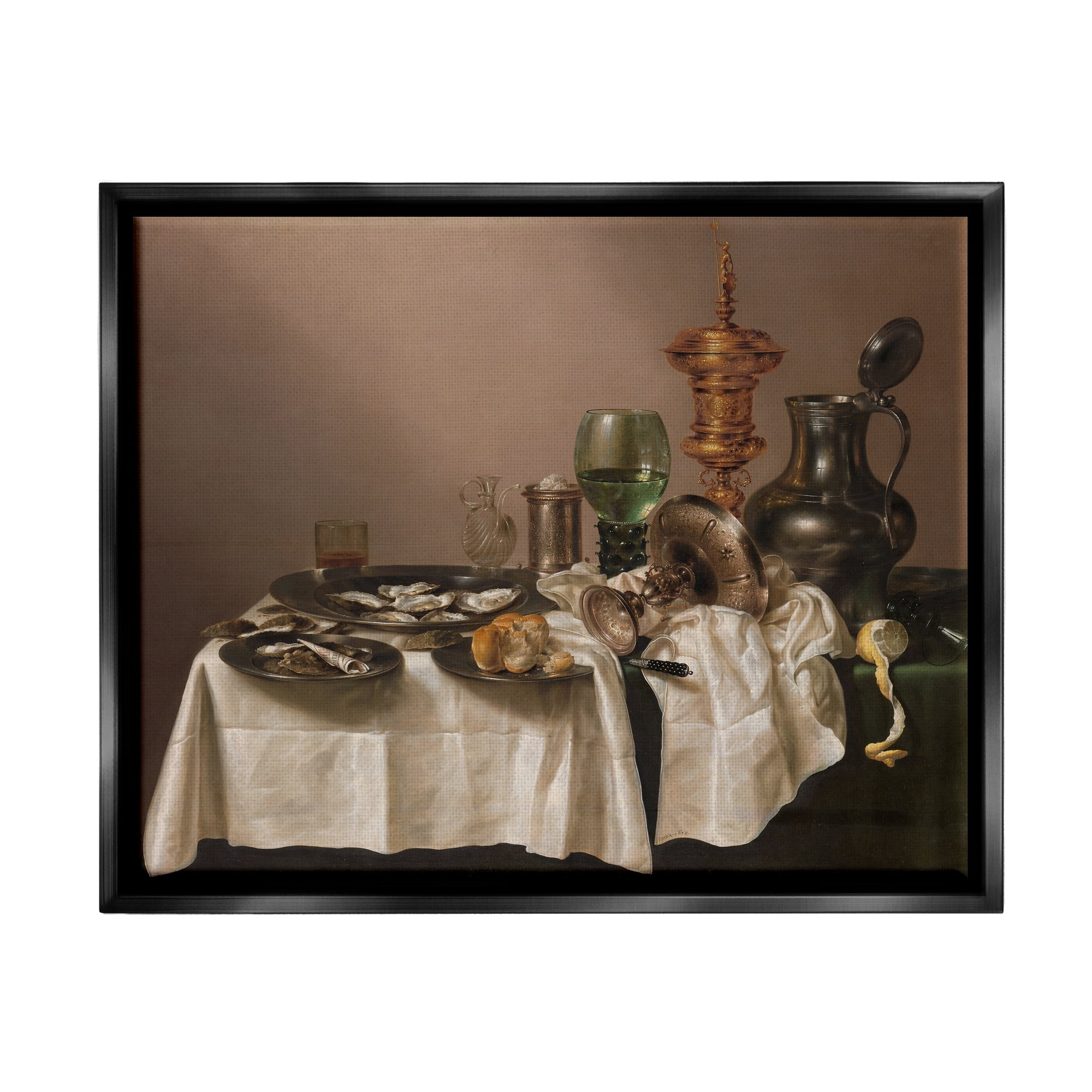 Stupell Industries Still Life with Gilt Cup Willem Claesz Classic Painting Painting Jet Black Floating Framed Canvas Print Wall Art, Design by one1000paintings