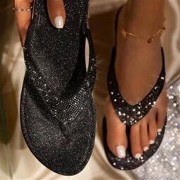 Willtoo Women's Jewel Silver Flip Flops Sandals Beach Thong Sandals for Women Dressy Summer Fancy Style Flip Flops Rhinestone Open Toe Slippers Bling-Bling Flat Slides