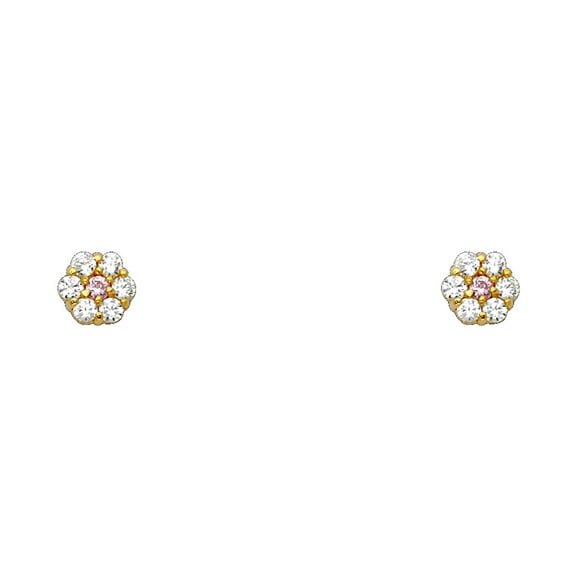14k Gold Flower 5mm Cubic Zirconia Screw Stud October Birthday Earrings Stud Earring for Women
