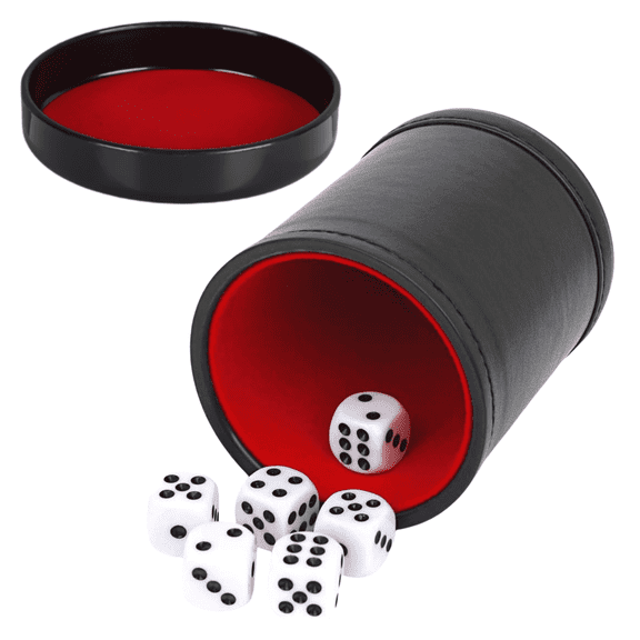 WLGJL Felt Lined PU Leather Dice Cup Set with 6 Dot Dices (Black)