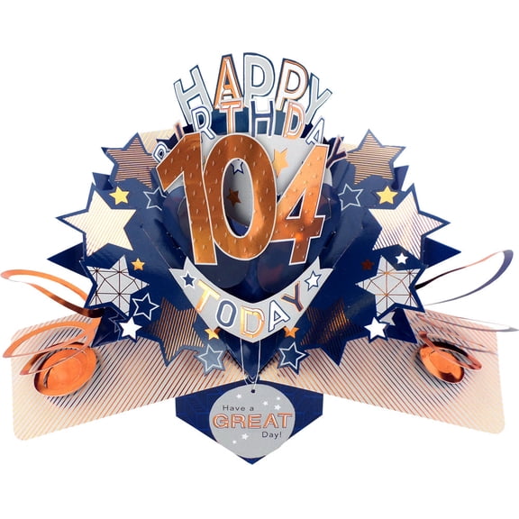 Happy 104th Birthday 104 Today Pop-Up Greeting Card Love Kate's Pop Up Cards Him