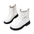 thumbnail image 2 of Girls Ankle Boots Bow Decor Side Zipper Booties Kids Trendy Simple Comfy Chunky Heel Non-Slip Shoes for School Wear White 11.5 Little Kids, 2 of 7