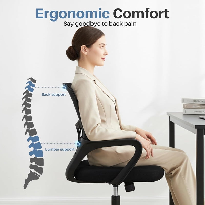 Simenmax Ergonomic Office Chair – Adjustable Height with Lumbar Support, Breathable Computer Desk Chair, Black