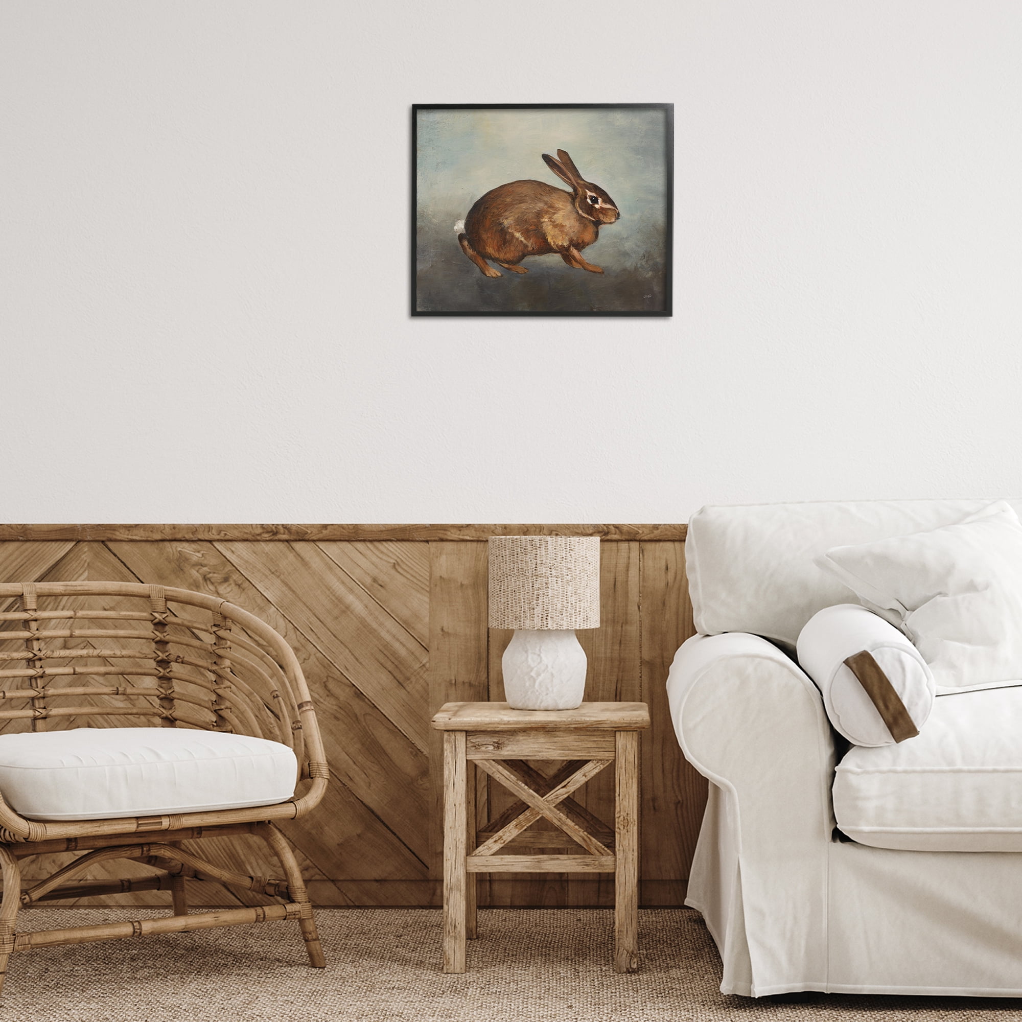Stupell Industries Brown Rabbit on Grey Animals & Insects Painting Black Framed Art Print Wall Art, 20 x 16