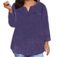 thumbnail image 2 of AherBiu Plus Size Tops for Women Long Sleeve Oversized Tees Notch V Neck Basic Fall Casual Loose T Shirts, 2 of 5