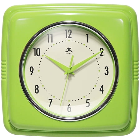 Retro Wall Clock - 9-inch Square Silent Non-ticking Mid-century Modern Vintage Decorative For Kitchen Office Or Diner Green