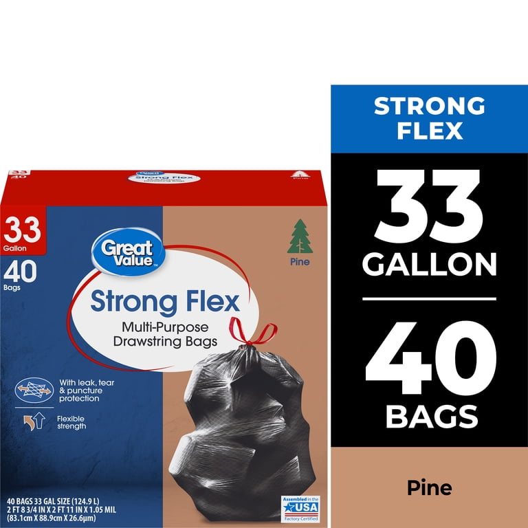Great Value 33-Gallon Drawstring Trash Bags, Pine Scent photo 1