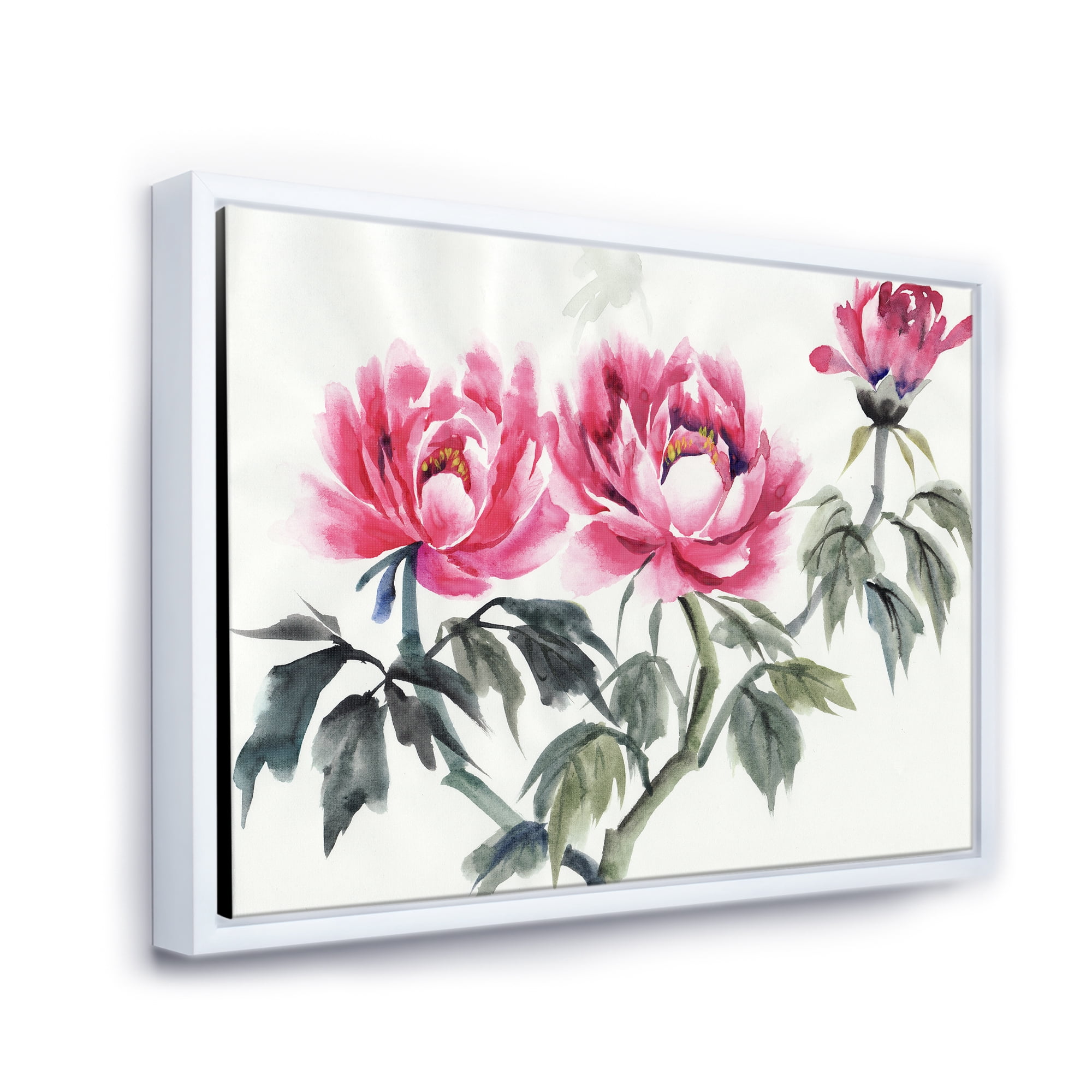 Designart 'Ancient Purple Peonies Branch' Traditional Framed Canvas Wall Art Print