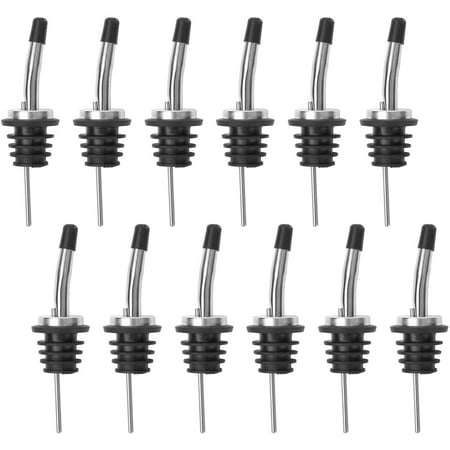 

12 Pack Stainless Steel Classic Bottle Pourers Tapered Spout - Liquor Pourers with Rubber Dust Caps
