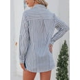 thumbnail image 3 of Women's Button Down Shirts Casual Long Sleeve V Neck Striped Blouses Tops with Pockets, 3 of 7