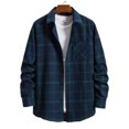 thumbnail image 2 of Mens Beach Shirts Men's Leisure Plaid Long Sleeve Slim Single Turn-Down Collar Shirt Mens Shirt Dark Blue L, 2 of 6