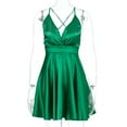 thumbnail image 4 of Babysbule Women's Summer Dresses Women's Fashion Solid Color V-Neck Bow Suspender Sleeveless Slim Dress, 4 of 8
