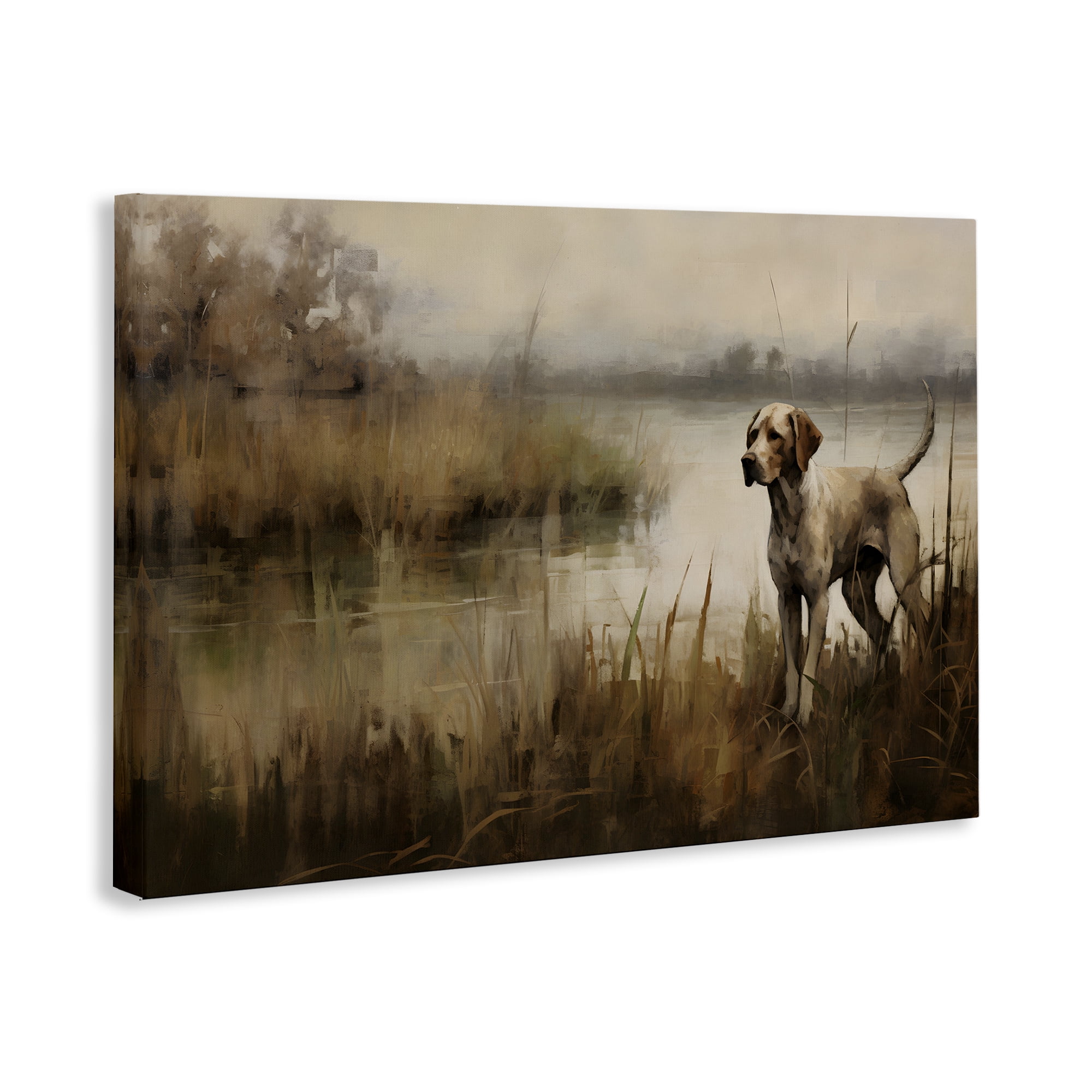 Stupell Industries Hunting Dog in Nature Landscape Painting Gallery Wrapped Canvas Art Print Wall Art, 30 x 20