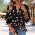 thumbnail image 2 of 3/4 Sleeve Blouses for Women Vintage Floral Print Shirt Quarter Zip Mock Neck Top Dressy Casual Summer Outfits Blusas Elegantes Para Mujer, 2 of 5