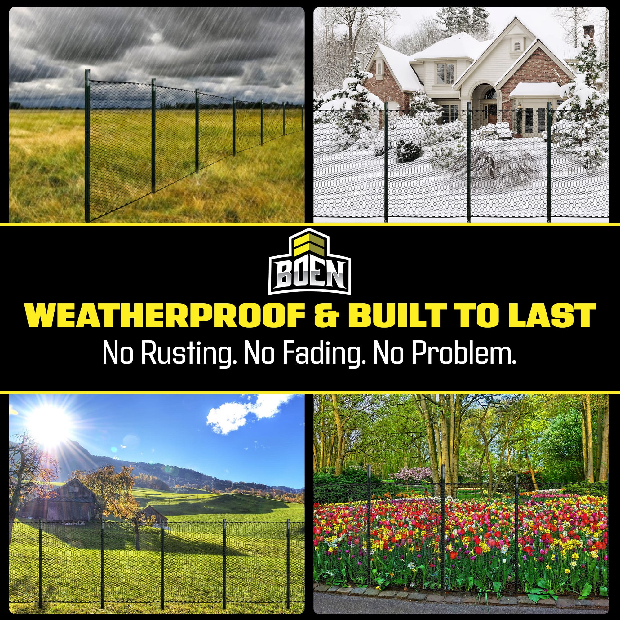 Boen - Plastic Hex Chicken Wire Mesh Temporary Fence Roll (4' x 25' - Black) - Plastic Fence Poultry Netting for Temporary or Semi Permanent Enclosures, Deer Netting Fence, Construction Fencing