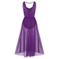 thumbnail image 2 of IDOPIP Women Lyrical Modern Contemporary Dance Costume Leotard V-Neck Backless Split Tulle Skirt Flowy Overlay Dress L Purple, 2 of 7