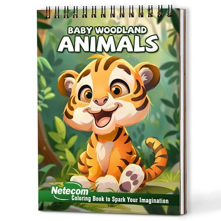 Netecom Baby Woodland Animals Coloring Book Spiral Bound for Adults A5 Wooden Cover 30 Cute Coloring Pages of Wildlife Animal for Stress Relief and Relaxation