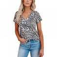 thumbnail image 3 of Monfince Women's Casual Tops Short Sleeve V-Neck Leopard Print Shirts Loose Blouse Basic Tee T-Shirt, 3 of 5