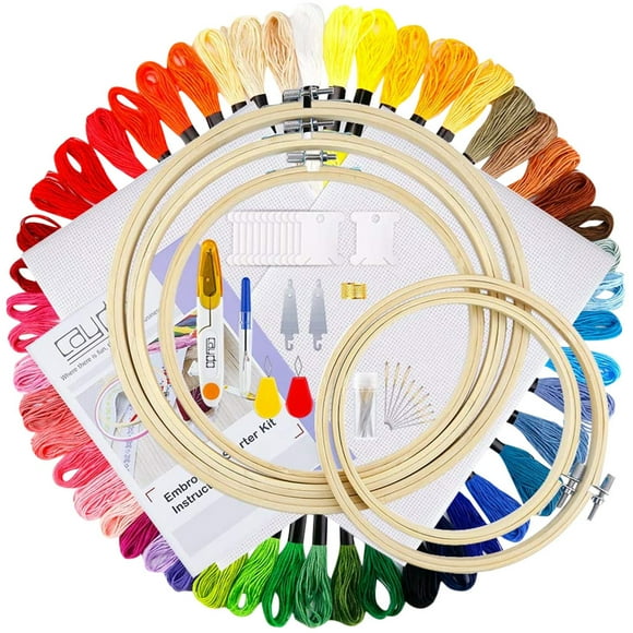 EGNMCR Trousse de Broderie à la Main avec Instructions, 50 Fils de Couleurs, Outils de Couture Cadeaux d'Anniversaire Cross Stitch pour Enfants