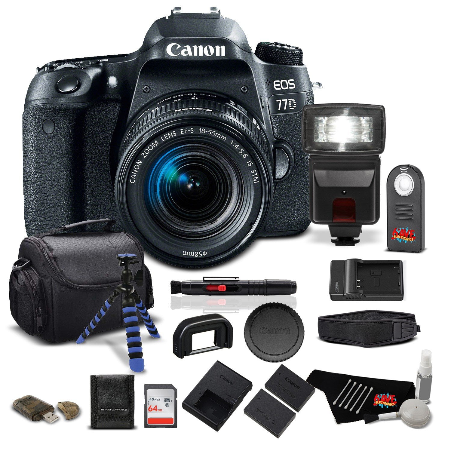Canon EOS 77D DSLR Camera w/1855mm Zoom Lens Pro Bundle